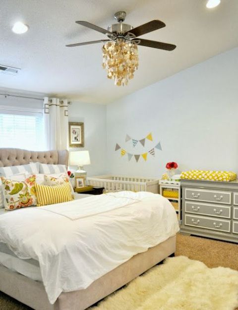 master bedroom with baby crib