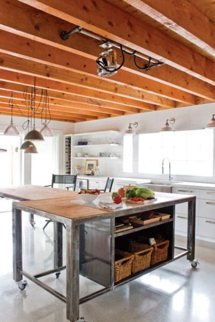 25 Industrial Kitchen Islands To Make A, Industrial Style Kitchen Island With Seating Area