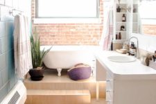 03 a colorful industrial and boho chic space with a brick wall, baskets and potted succulents