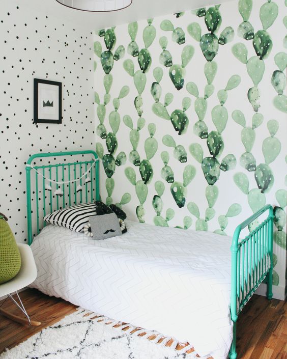 one watercolor cactus statement wall is enough to make your kid's room desert-like