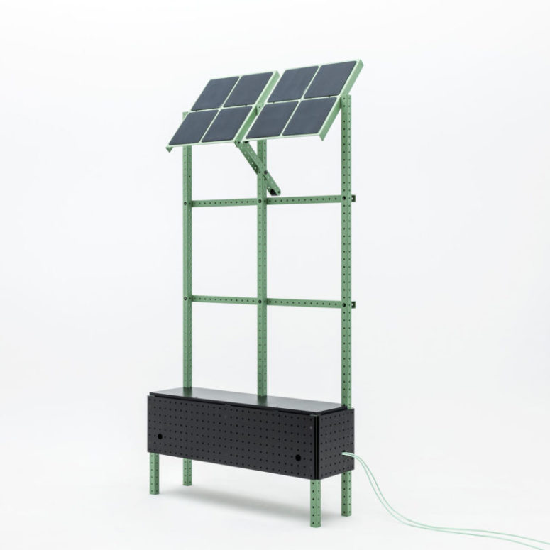 The green piece features solar panels and can charge everything you want