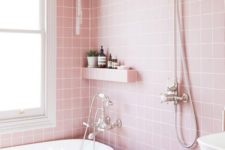 05 light pink bathroom tiles on the walls and floor plus white create a modern girlish feel