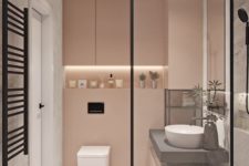 07 blush walls and cabinets plus white marble for a modern and laconic bathroom
