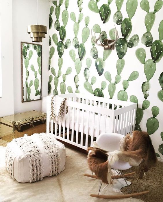 cactus print wallpaper is an amazing idea for a boho or desert-inspired nursery