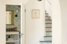 13 eye-catchy geometric wallpaper, an elegant mirror to make your powder room cooler
