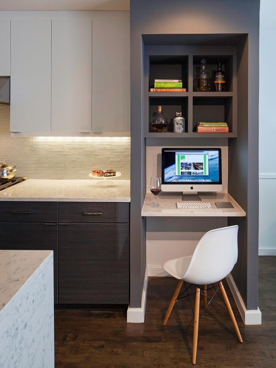 25 Ideas To Incorporate An Office Nook Into A Kitchen - DigsDigs