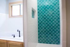 bathroom with cute fish scale tiles