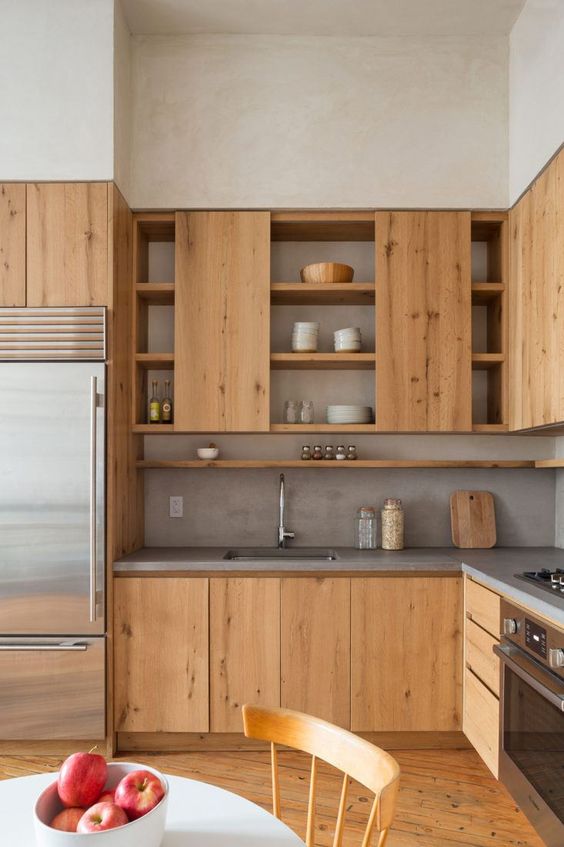 add texture to the light-colored wood kitchen for more interest