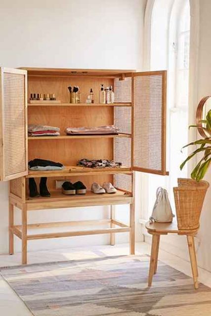 such a chic wood lattice cabinet will add style to your space and won't look bulky