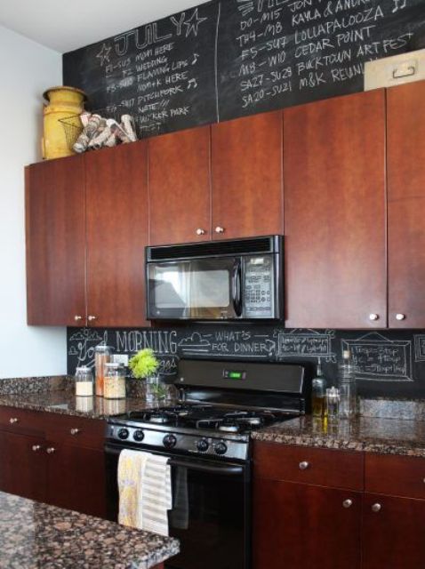turn your chalkboard backsplash into an artwork chalking everything you want on it