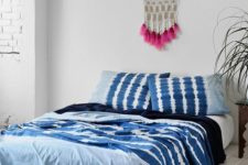 25 indigo noodle stripe bedding will fit a boho bedroom and will bring a touch of color and print