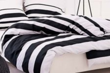 26 black and white striped bedding is a timeless idea to add a print to the space and it will work for any season