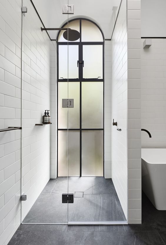 a full height French style frosted glass window looks wow and adds style yet keeps privacy