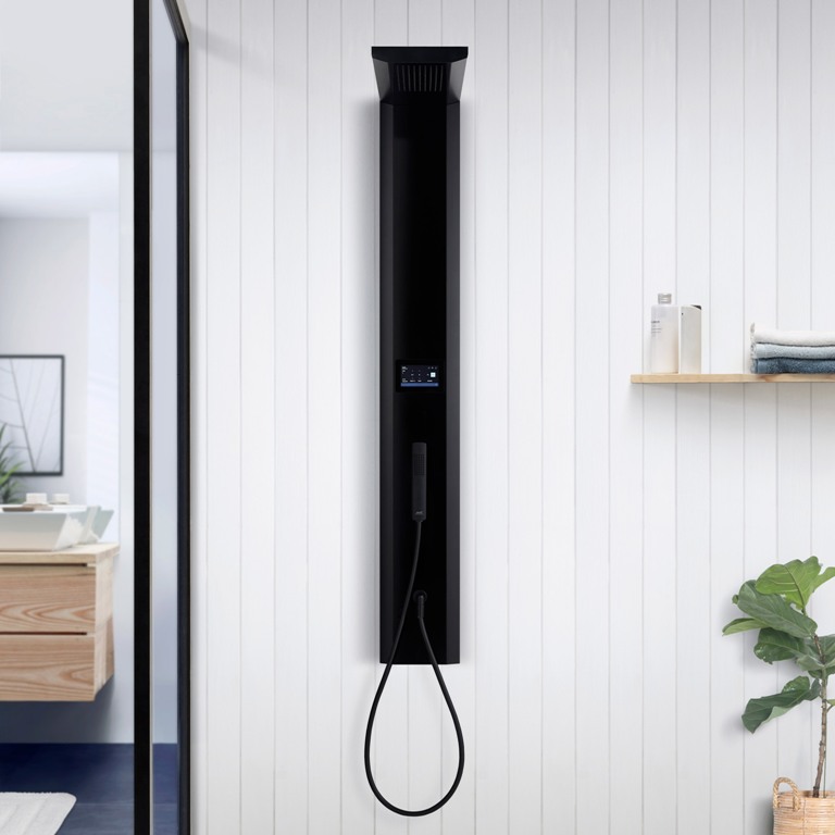 minimalist all black shower panel The shower panel looks very cool, modern and monolithic