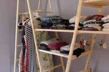 06 a large and comfy wardrobe made of several ladders and shelves added to store everything you can