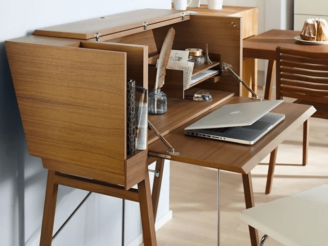 vintage office space right in a living room There's also space for a bureau, which is used for working