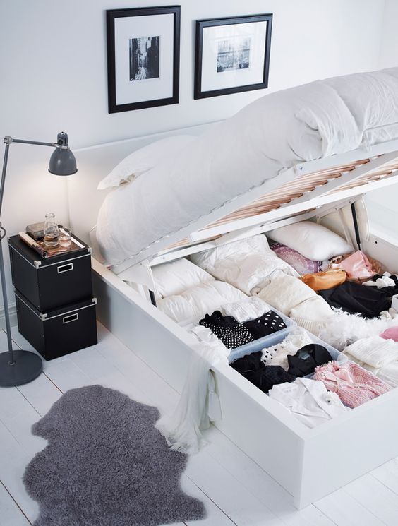 hide all the storage inside the bed and you won't need a dresser at all