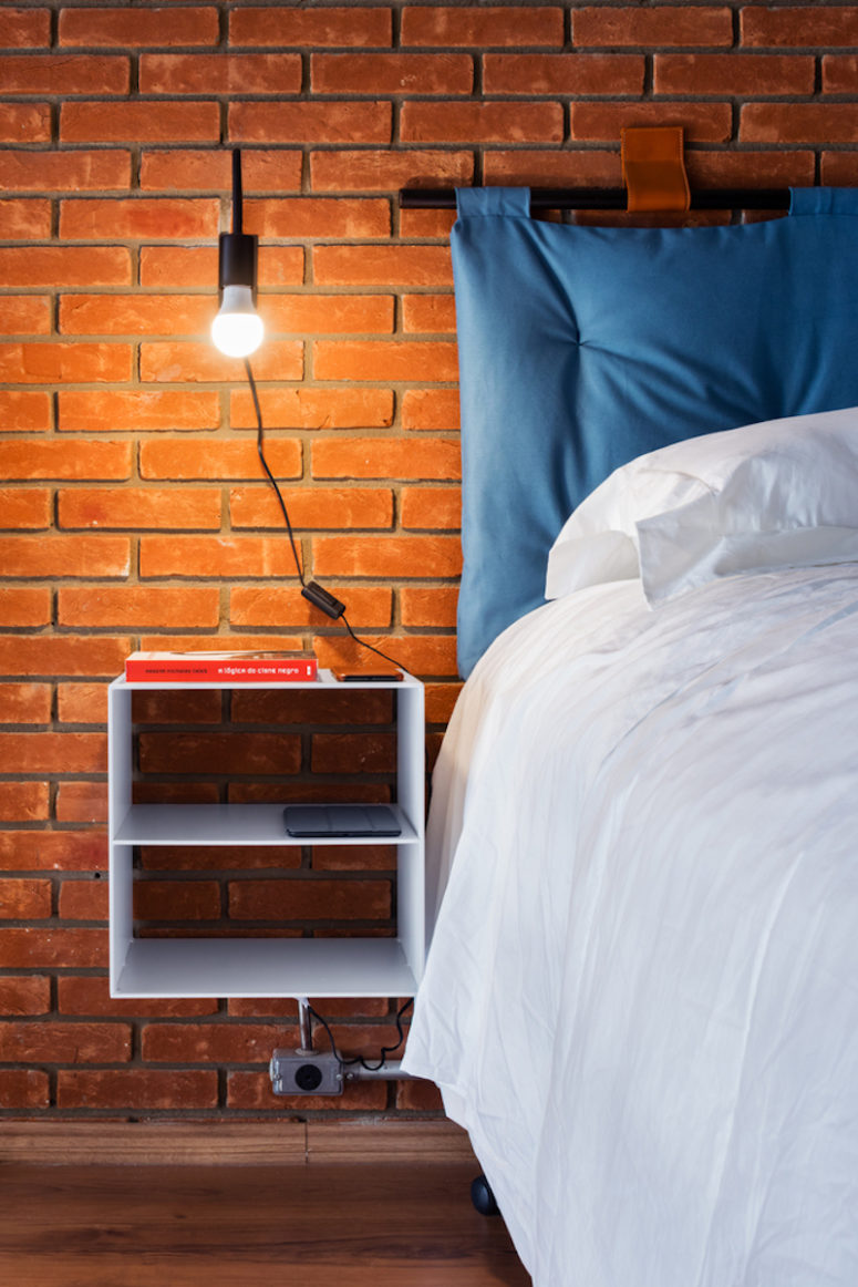 The nightstands are floating ones, with open storage, right enough for the owner's stuff