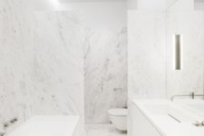 13 all white marble bathroom with stainless steel touches to make it even more neutral