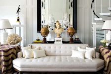 18 a luxurious off-white couch with geometric lines doesn’t look boring at all