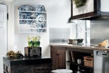 18 white plaster walls make dark cabinets stand out for a bold modern meets traditional look
