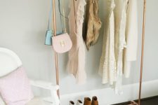 21 a chic lightweight copper pipe rack with a shelf for shoes is perfect for a girls’ room