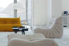 22 a creative modern off-white loveseat and a matching mustard one for a bold contemporary space