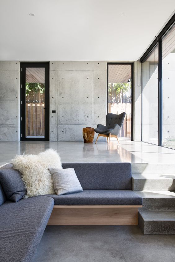 25 Sunken Living Room And Lounge Ideas To Try Digsdigs A Minimalist Sunken Conversation Pit With Upholstered Furniture And Much Negative E Around