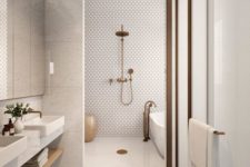 26 all-neutral yet textural tiles on the walls and floor for a bright and interesting look