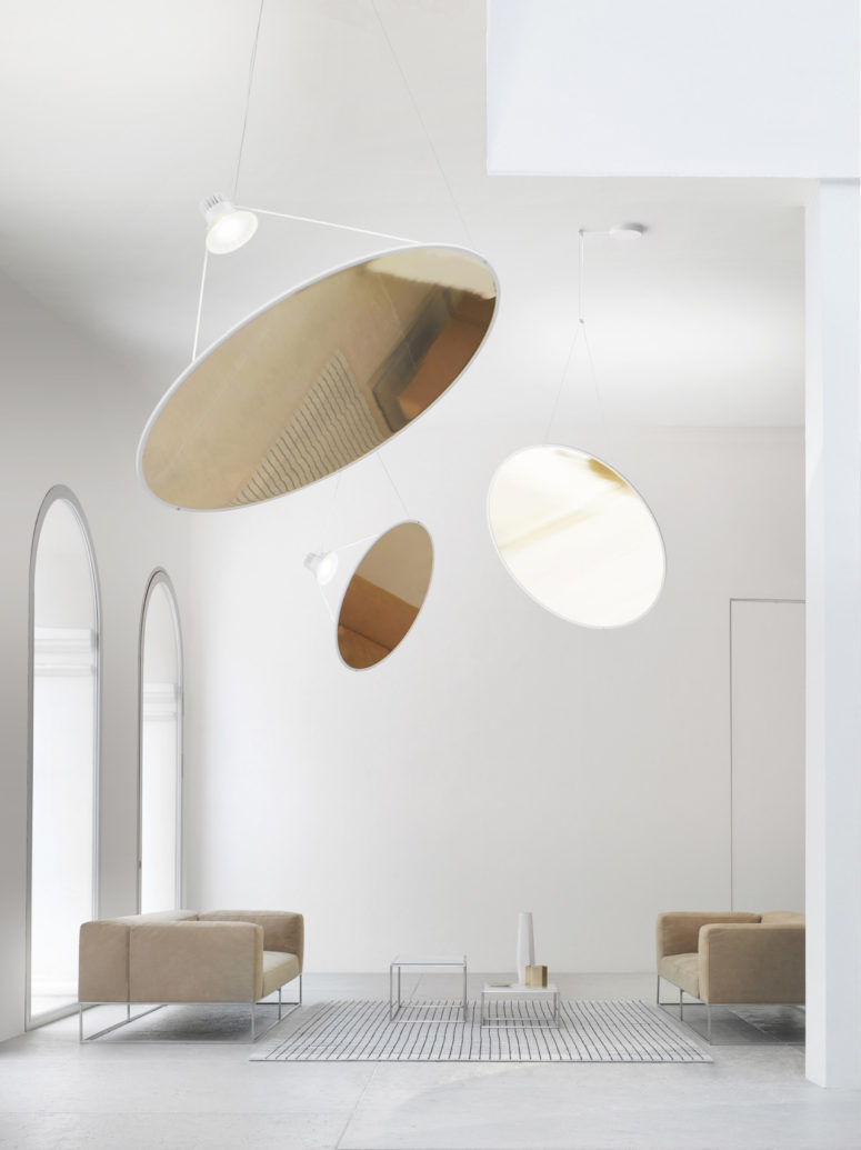 Amisol is a unique pendant lamp that doesn't take much space and has a unique combo a lamp and a metallic disc Amisol is a unique pendant lamp that doesn't take much space and has a unique combo a lamp and a metallic disc
