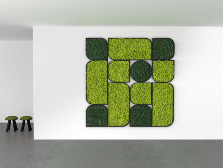 The panels are framed, come in two shades of green - darker and neon, and in various sizes