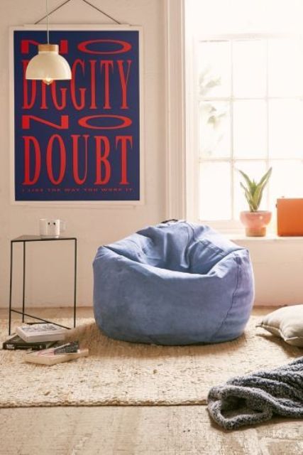Loft 25® Modern Style Light Blue Finley Bean Bag Chair with Storage Pocket 