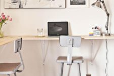 09 a simple wall-mounted double desk with tall stools is a nice idea that looks lightweight