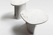 01 Chaud side tables are a duo made of a unique material created right for this project