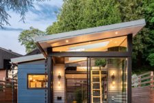 01 This ultra modern backyard shed has a small footprint yet several functions and zones inside, much light and storage