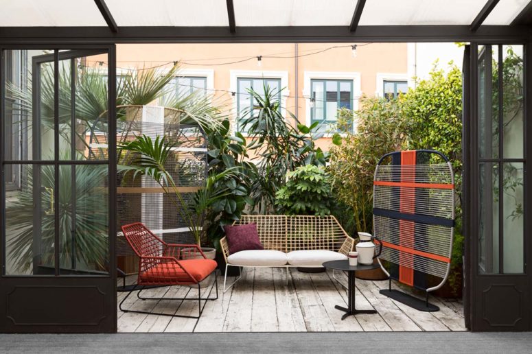 outdoor seating furniture The New York Soleil collection includes seating furniture, colorful and woven