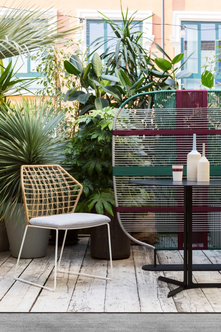 The Shades of Venice features colorful woven space dividers that perfectly match the furniture