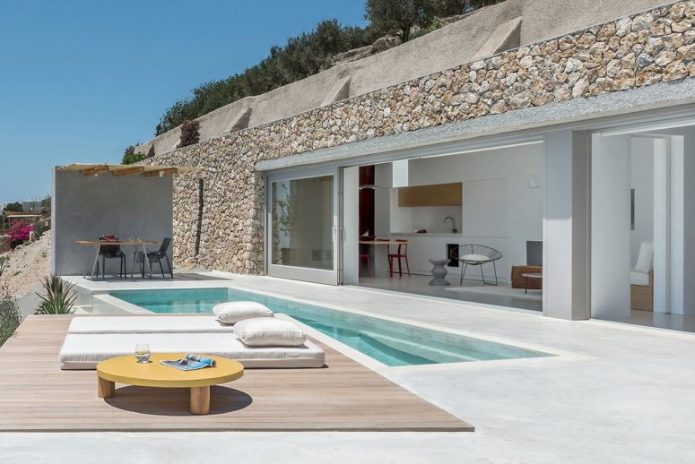 terrace with cool modern loungers There's terrace with a dining zone, a pool and some loungers to enjoy the sun