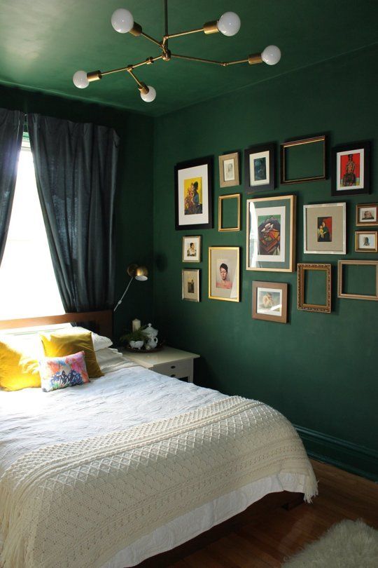 a whole room done in forest green - the walls and the ceiling for a trendy moody look