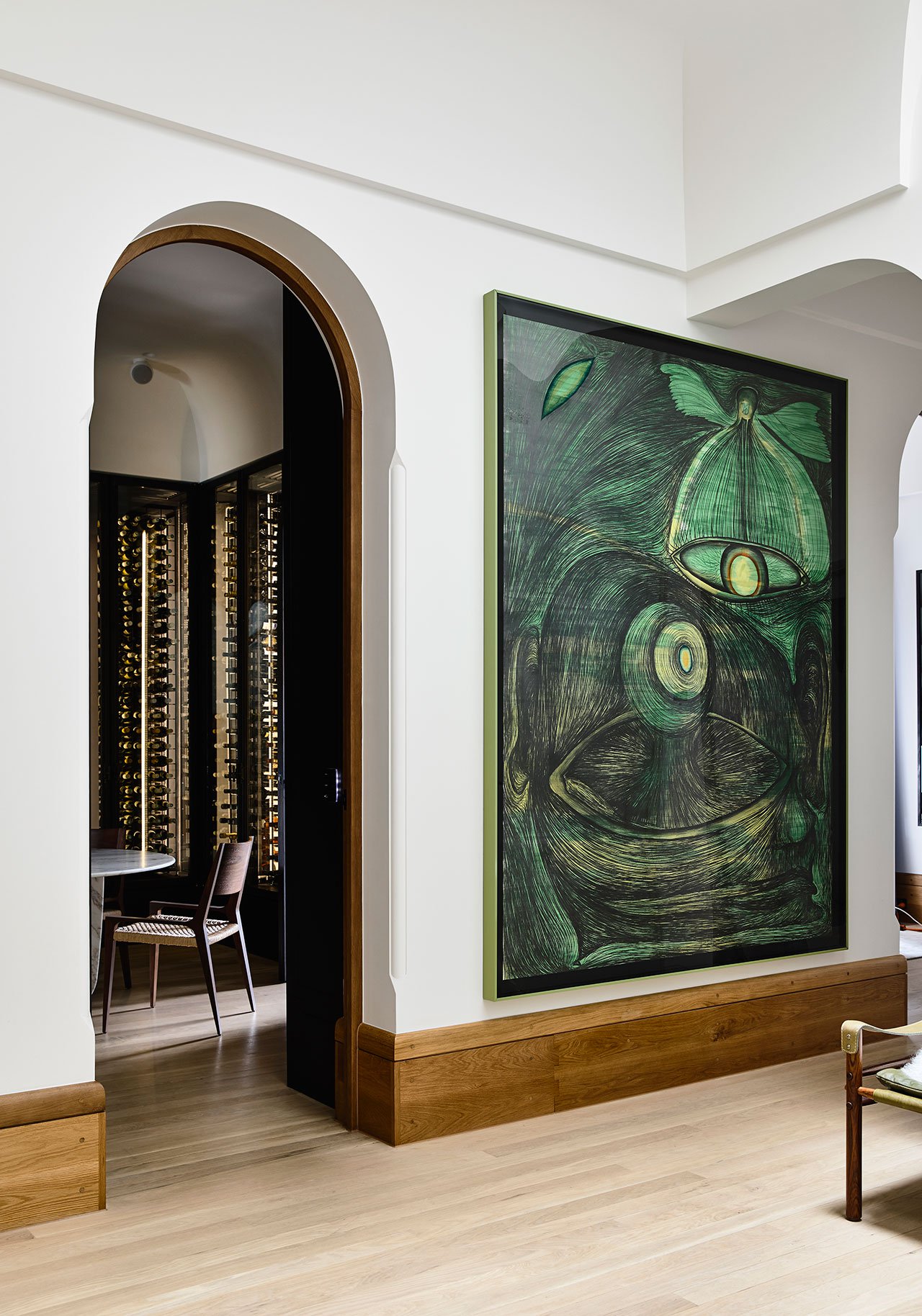 Stunning artworks from the owner's collection add to the space