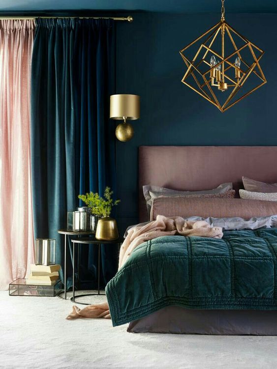 a chic two tone accent space with teal and dusty pink that create a gorgeous decadent feel