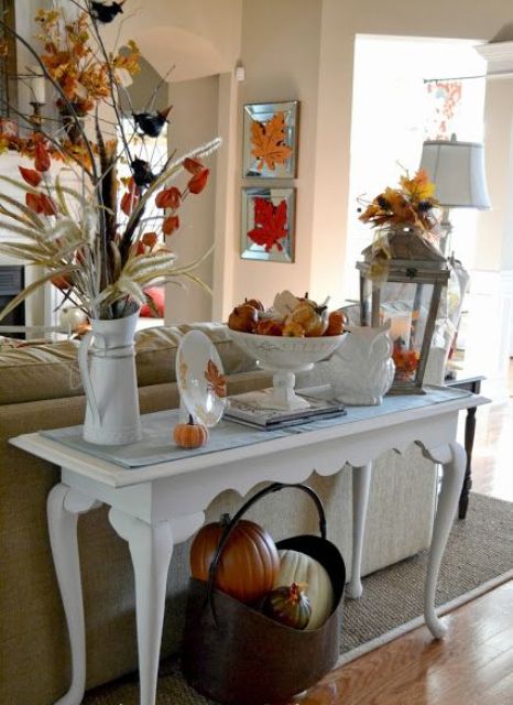 25 Ideas To Style Your Console Table For Fall Digsdigs Console Table For Fall, Sofa Table Decorating Ideas Pictures