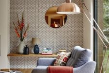 12 a retro metallic floor lamp with a large lampshade is ideal for reading and creating a cozy ambience