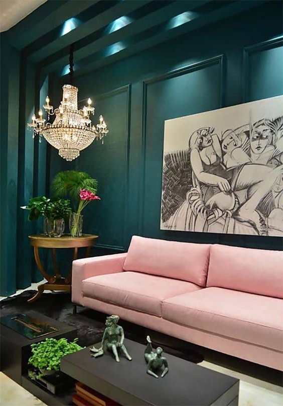 forest green and light pink are a great and glam combo of opposing colors