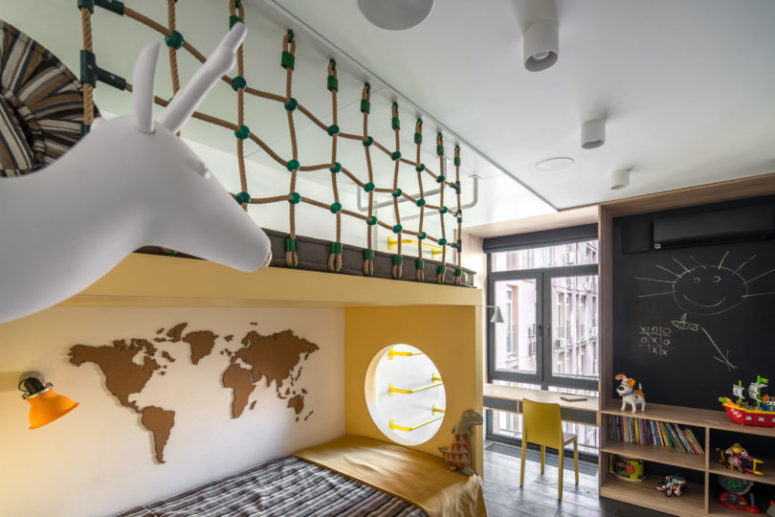 There's a chalkboard wall for creative designs, a study space by the window