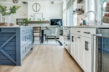 20 add color to your space with a different kitchen island like here – a blue farmhouse piece to a white kitchen