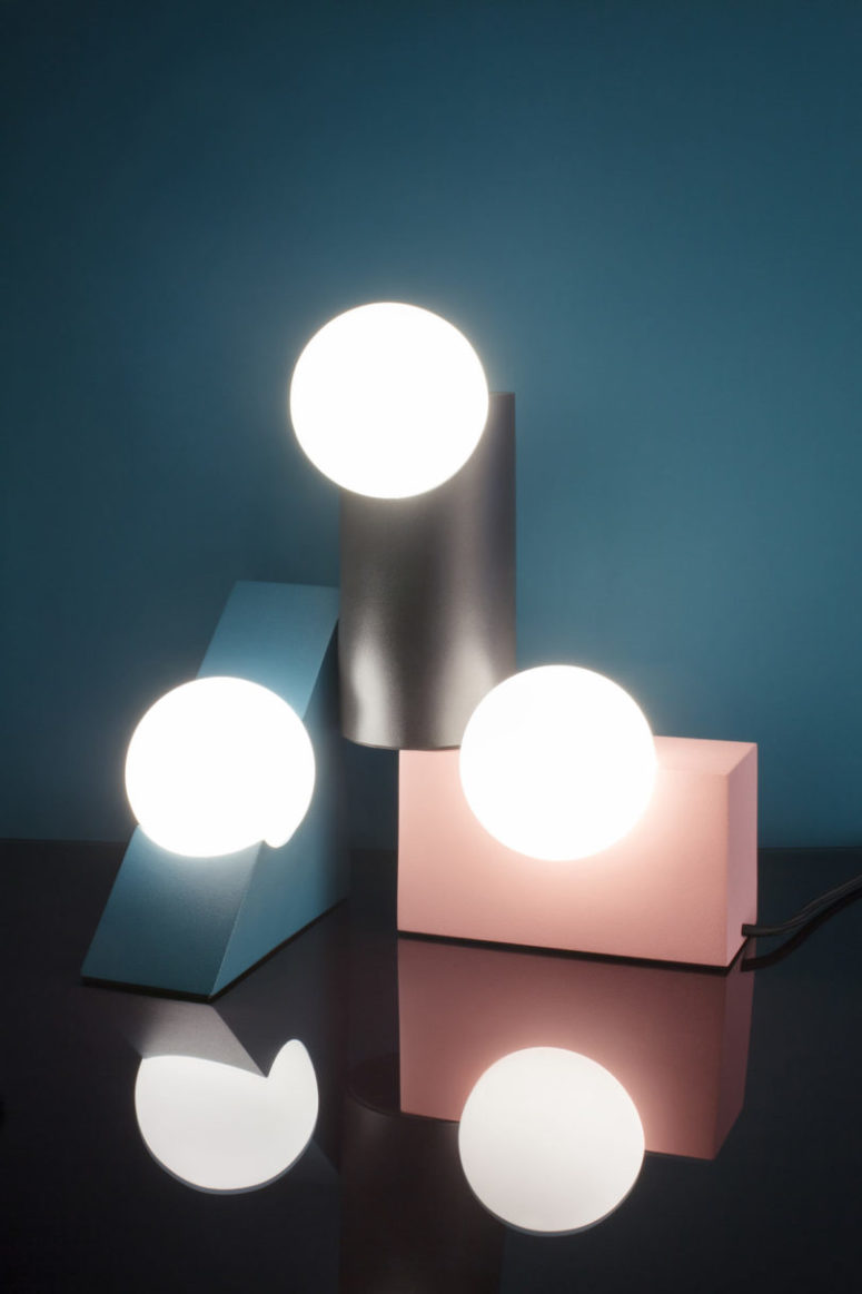 The shapes chosen are a cylinder, rectangle, and triangle and the bulbs are the same