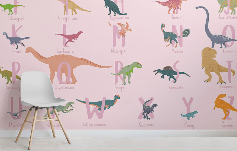There are neutral, pink and blue wallpaper to fit different rooms