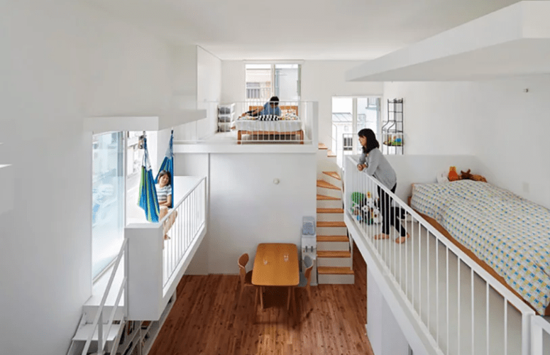 One balcony features a hammock and the main advantage of such a layout is that each space receives much natural light from the windows