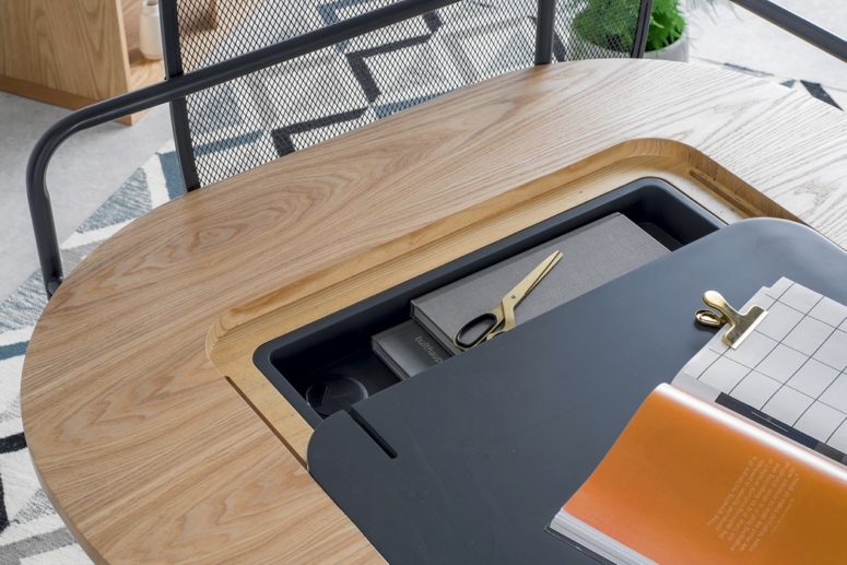The desk features a hidden storage space that can be used for cables, various books, tablets and other stuff